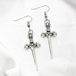 Grunge Silver Sword Earrings